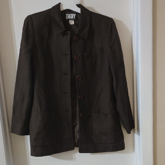 DKNY Ladies Brown Blazer 51% Linen 48% Rayon‎ Sz 6 - Picture 1 of 4